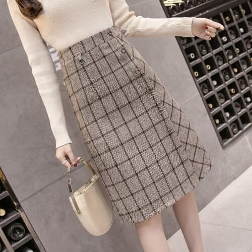 High Quality 2021 Autumn and Winter New Thick Woolen Cloth Plaid Skirt Casual Fashion High Waist Pleated Skirt Elegant