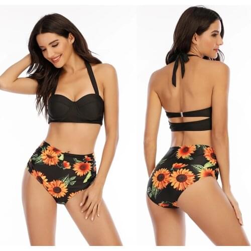 2020 New Sunflower Bikini Set Two Piece Swimsuit Women Bathing Suit Swimwear Beach Wear High Waist Tankini Biquini Plus Size May