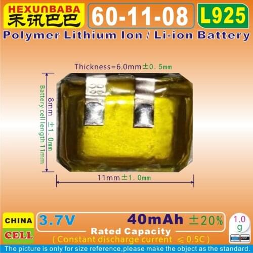 10pcs [L925] 3.7V 40mAh [601108] Polymer Li-Ion Battery For TWS Wireless Bluetooth Earbuds Earphone Headset Headphone