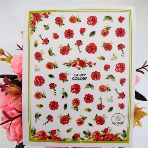 3D Sexy Rose Nail Sticker Delicate Flowers Art Stickers for Nails Foil Decoraciones Adhesive Decals Manicure Accessories