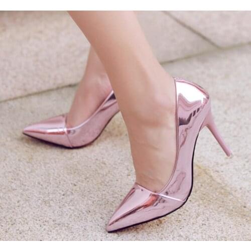 Shiny Sexy Woman Pumps High Heels 7-9.5CM Stiletto Thin Heeled Pointed Toe Party Bridal Pumps Ladies Wedding Bride Shoes Silver