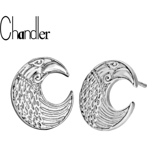 Chandler Eagle Viking Lunula Amulet Earring For Male Mens Crescent Moon Norse Slavic Pagan Bronics Personality Feather His Gift