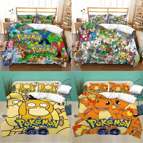 Pokemon Kid Bedding Set Pikachu Quilt Cover Cartoon Printed Pillowcase Bed Spead Duvet Cover Child Bedroom Decor Boy Girl Gift