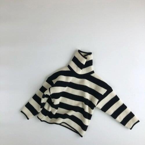 Kids Girl Sweater Turtleneck Pullover Baby Winter Tops Striped Sweaters Autumn Boy Girl Warm Sweater Pullovers Toddler Sweater