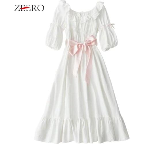 Court style Princess Nightdress Runway Women Vintage Sweet Pajamas Dress Ladies Lace-up Bow Ruffles Party Long Dresses Vestidos