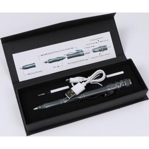 EDC Tool LED StrobeRechargeable Tactical pen Multi-function self-defense pen anti-wolf survival Tool Magnetic Control Switch