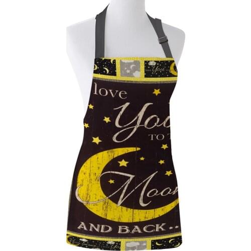 Moon Star Wood Board Retro Clouds Print Apron Print Unisex Kitchen Bib with Adjustable Neck for Cooking Gardening