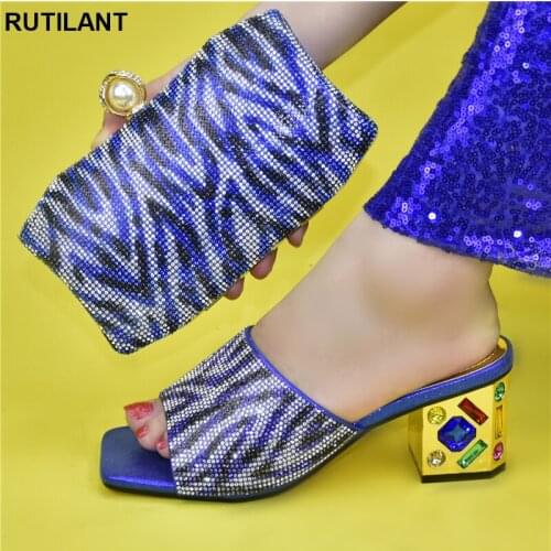 Italian Women Wedding Shoes and Bag Set Decorated with Rhinestone High Heels Sexy Ladies Ladies Dress Shoes Luxery Shoes Women