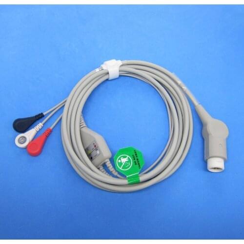 Ecg cable with 3leads snap and 12pin connector for mindray T5,T8 patient monitor