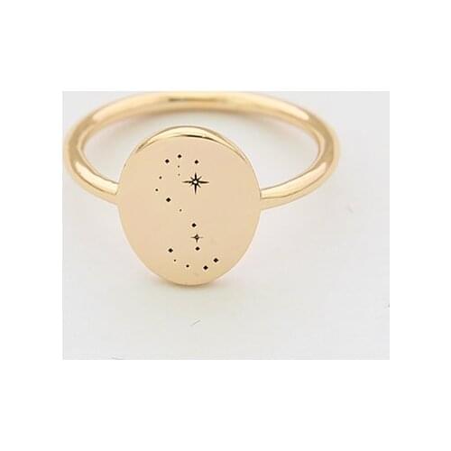 Simple Personality Scorpio Zodia Oval Gold Plated Engraved Ring Ladys Finger Ring