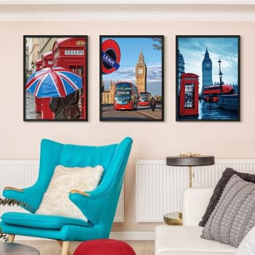Colorful Street Landcape Building Soldier Umbrella Canvas Painting Wall Picture Printing Poster Living Room Home Decoration