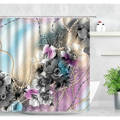 Creative Flowers Pearl Leopard Printing Shower Curtains 3D Modern Waterproof Fabric Home Decor Bathtub Screens Bathroom Curtain