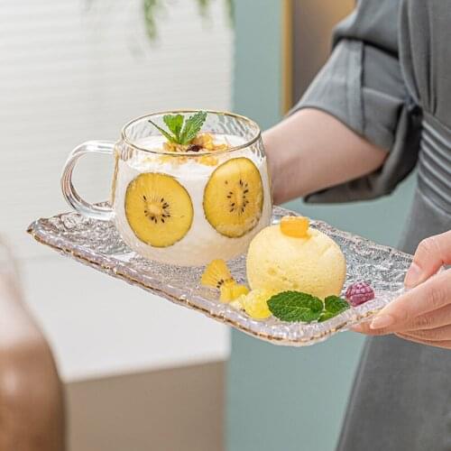 Creative delicacy Transparent Glass Breakfast Cup and plate set oatmeal Coffee Tea Milk Yogurt snack plate household tableware