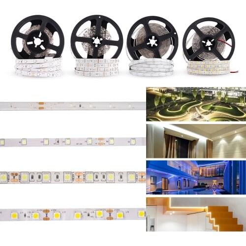 12 V Strip Led Light Tape SMD 2835 5050 RGB Waterproof 5M DC 12V 60LED/M RGB Led Strip Tape Lamp Diode Flexible For TV Backlight