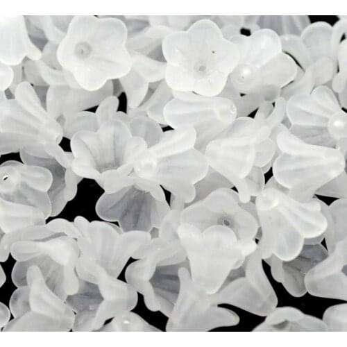 DoreenBeads White Lily Flower Frosted Acrylic Beads 14x10mm,sold per pack of 200