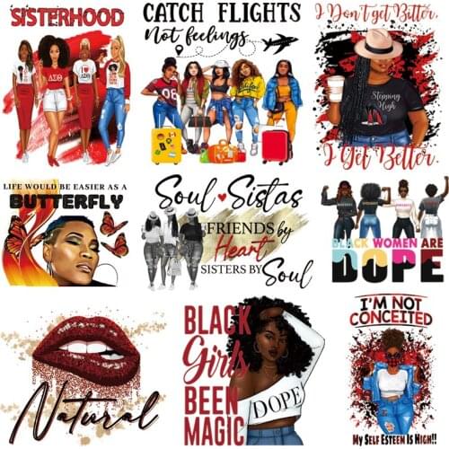 Fashion African Lady Thermal Heat Transfer Sticker On Clothes Women T-Shirt Hoodies Patches For Clothing Applique Decoration