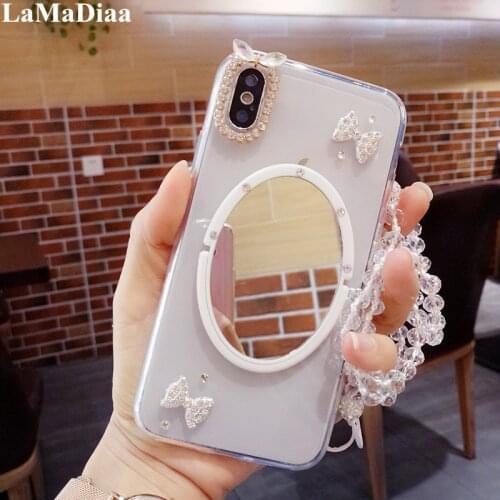 Fashion Diamond Crystal Rhinestone Glitter Phone Case For Samsung S7 S8 S9 S10 S11 PLUS Lite Note8 9 10 Mirror Ring Holder Stand