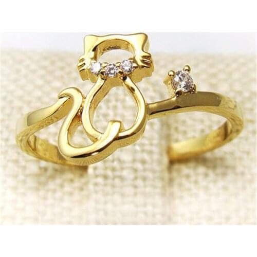 Fashion cat ring, hollow out line cat crystal rings for women and color