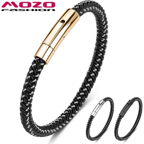 MOZO FASHION 2021 Classic Wmoen Charm Steel Wire Rope Braided Bracelets Simple Punk Men Wholesale Jewelry Gift 3 Color 609