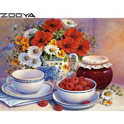 ZOOYA Diamond Embroidery Cross-Stitch Kits 5d DIY Diamond Painting Embroidered With Rhinestones Fruit Tea Set Jars Gifts R676