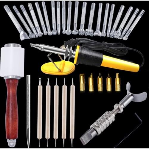 MIUSIE 29Pcs Leather Carving Set Stamping Punch Set and Adjustable Swivel Knife Carving Working Saddle Making for Beginner