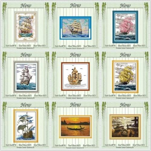 Plain sailing boat Seaside scenery painting counted print on the canvas DMC 11CT 14CT kits Cross Stitch embroider needlework Set