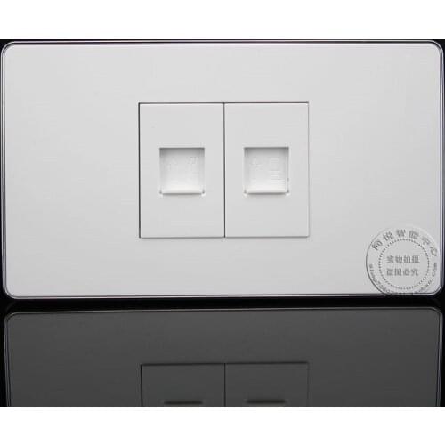 120MM Wall Plate 2 Ports Telephone RJ11 Cat3 & Network LAN RJ45 Panel Faceplate Connector