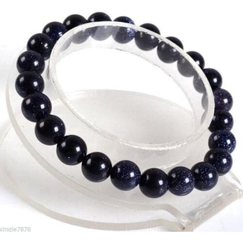 New hot Beautiful 10mm AAA Blue sand gem stone beads elastic bracelet 7.5 "