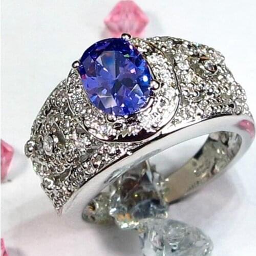 SHUNXUNZE Rave reviews Wedding rings Jewelry & Accessories for men and women Purple Cubic Zirconia Rhodium Plated R338 size 6 7