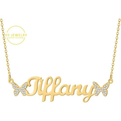 Custom Butterfly Name Necklaces Personalized Necklaces For Women Gold Stainless Steel Chain Necklaces Iced Out Butterfly Gifts