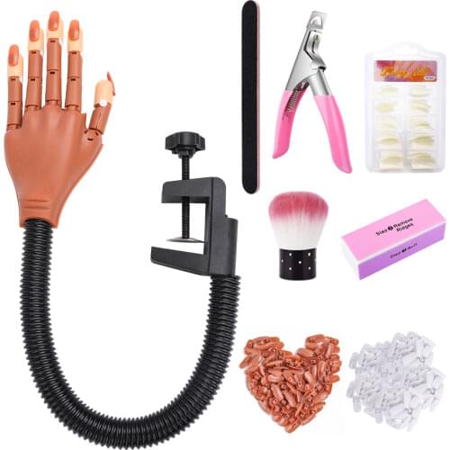 Practice False Hand with Nail Tip Kit Flexible Holder Adjustable DIY Nail Art Model Hand Manicure Tool Training Supply Movable