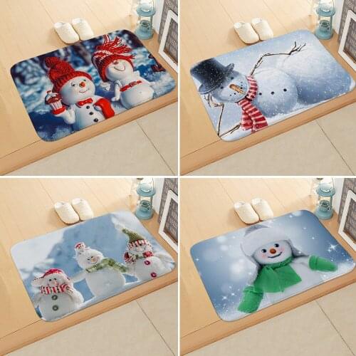 Merry Christmas Snowman Cute Cartoon Animal Doormat Non-Slip Print Soft Flannel Carpet Decor Floor Door Mat for Hallway 40x60cm