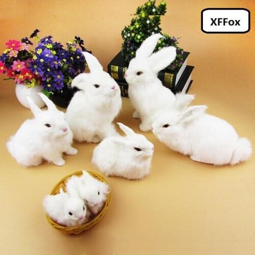 A family of real life white rabbit models plastic&furs simulation rabbit dolls gift xf2026