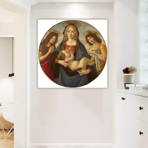 Citon Sandro Botticelli《Madonna with the Younger, St. John the Baptist and the Angel》Canvas Oil Painting Artwork Home Decoration