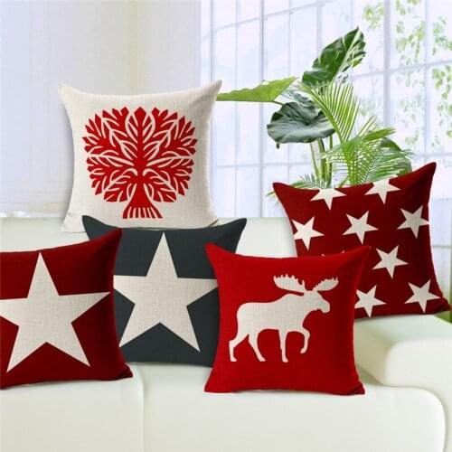 Stylish Cushion Cover Deer Head Throw Pillow Christmas Gift Farmhouse 17.7 *17.7 Red Moose Cotton Linen Home Funda De Cojines