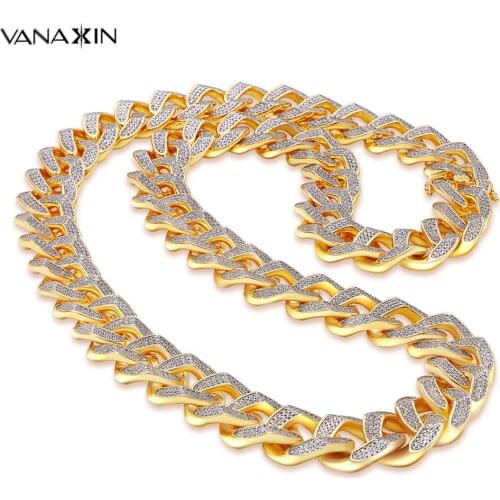 VANAXIN 925 Sterling Silver Necklace &Bracelets Punk Jewelry Set For Men Big Heavy Necklace AAA Iced CZ Bling Bling Hip Hop Box