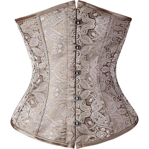 Floral Pattern Underbust Vintage Waist Trainer Corset Top GOTH Bustiers Boned Lace Up S-2XL Read Our Size Chart TFS