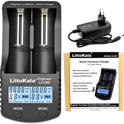 Liitokala lii-260 18650 Charger lii260 For 3.7V 18650 26650 10440 14500 16340 17500 Rechargeable Battery