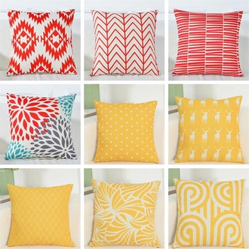 Yellow Red Geometric Sofa Decorative Cushion Cover Pillow Pillowcase Cotton Linen 45*45 Throw Pillow Home Decor Pillowcover
