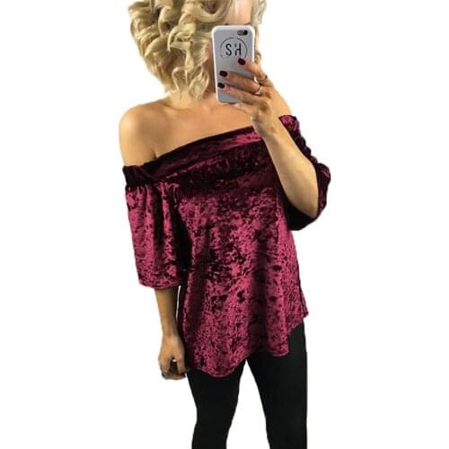 New Summer Velvet Blouse Women Off Shoulder Solid Hollow Out Sexy Mujer Casual Top Blusas Shirt Blusas Camisa Feminina Camisas