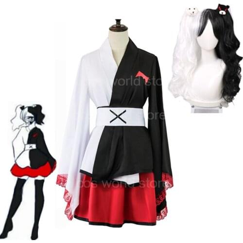 Anime Danganronpa Monokuma Cosplay Costumes Kimono Pinafores Dresses Women Halloween Carnival Party Wig Headware Outfit Costume