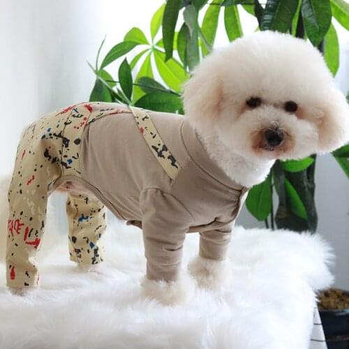 Pet Dog Jumpsuit Stretch Cotton Fake Two Pieces Overalls Dungarees Puppy Clothes For Small Dogs Pajamas Long Sleeve Sweatshirt