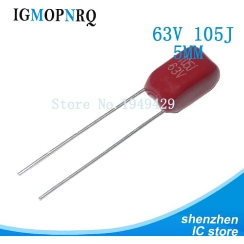10PCS 63V105J 1UF Pitch 5MM 63V 105J 105 CBB Polypropylene Film Capacitor