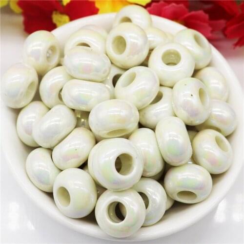 10Pcs White Rondelle Resin Murano Loose 5mm Big Hole European Spacer Beads Charms Fit Pandora Bracelet for Women Jewelry Making