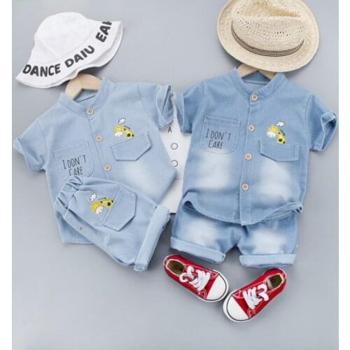 2021 Summer Toddler Baby Boys Kids Clothes Cartoon Fawn T-shirt Tops+ shorts 2pc/Sets Casual Denim Suit Outfits Childrens Wear