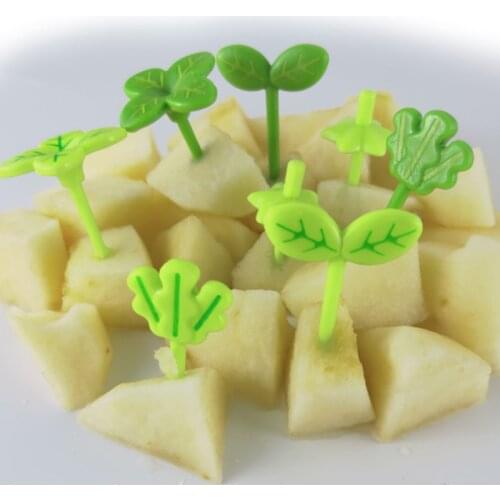 8PCS Fruit Fork Toothpick Leaves Plastic Decoration Lunchbox Bento Accessories Small Salad Tiny Fork Mini Cake Picks For Kids