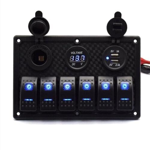 Car, yacht, RV, ship-shaped rocker, six combination buttons with 12V cigarette lighter, voltmeter, USB car charger
