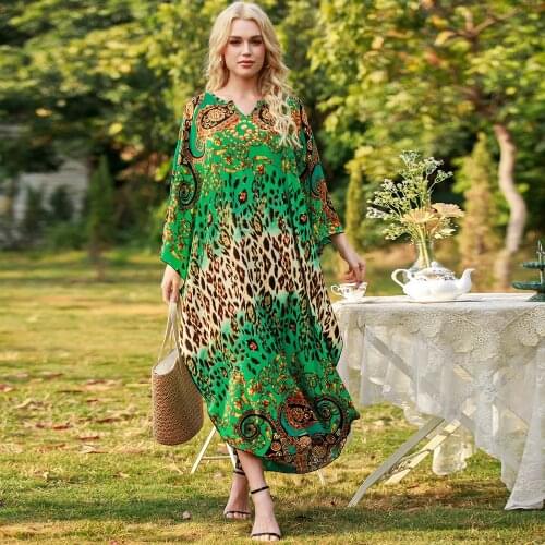Bohemia Dresses Middle Eastern Loose Womens Gown New Fashion Muslim Long Dress 2021 Summer Beach Resort Green Vestidos