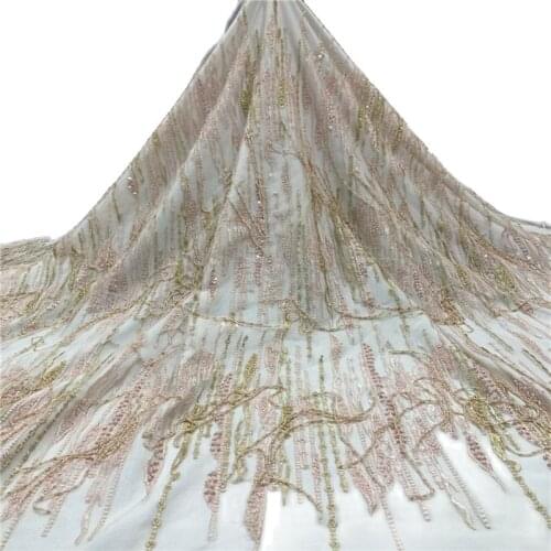 Beads Fringe Material African Sequins Mixed Beads Lace Fabric Pretty Design JRB-23.52603 Embroidered Tulle Mesh for Party Dress