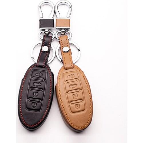 Genuine Leather Keychain Case for Nissan Altima qashqai x-trail tiida almera juke note primera remote control 4 button Key Shell
